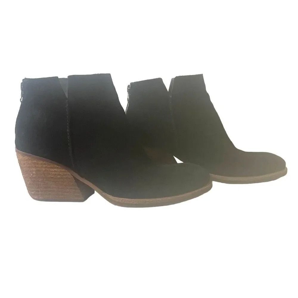 Kork-Ease Womens Bootie Ankle Zip Up Boot Black Suede Size 8.5M Mid Heel Comfort